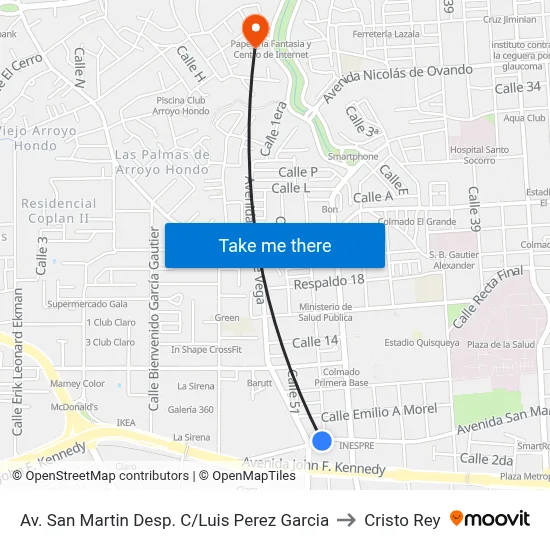 Av. San Martin Desp. C/Luis Perez Garcia to Cristo Rey map