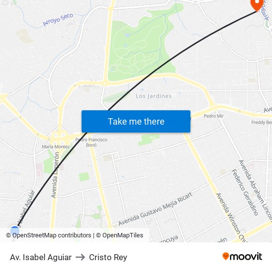 Av. Isabel Aguiar to Cristo Rey map