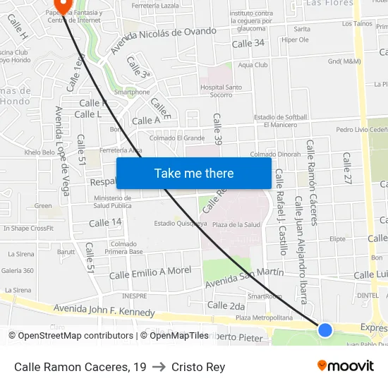 Calle Ramon Caceres, 19 to Cristo Rey map