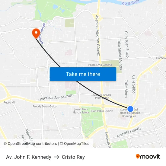 Av. John F. Kennedy to Cristo Rey map