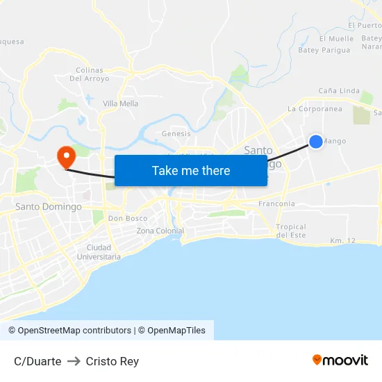 C/Duarte to Cristo Rey map