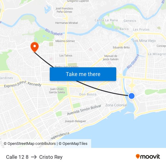 Calle 12 8 to Cristo Rey map