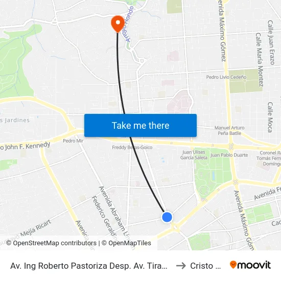 Av. Ing Roberto Pastoriza Desp. Av. Tiradentes to Cristo Rey map