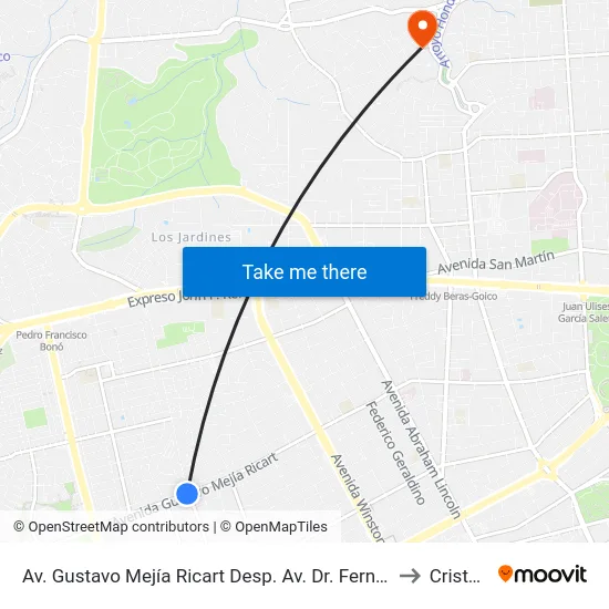 Av. Gustavo Mejía Ricart Desp. Av. Dr. Fernando Alberto Defilló to Cristo Rey map