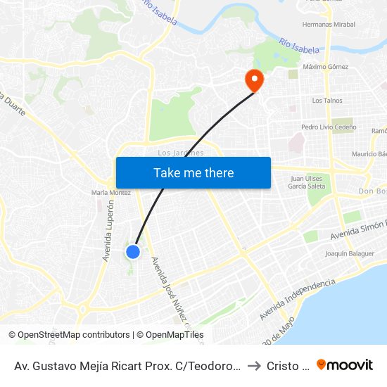 Av. Gustavo Mejía Ricart Prox. C/Teodoro Chasserieu to Cristo Rey map