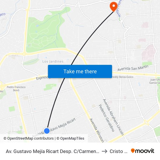 Av. Gustavo Mejía Ricart Desp. C/Carmen Mendoza to Cristo Rey map