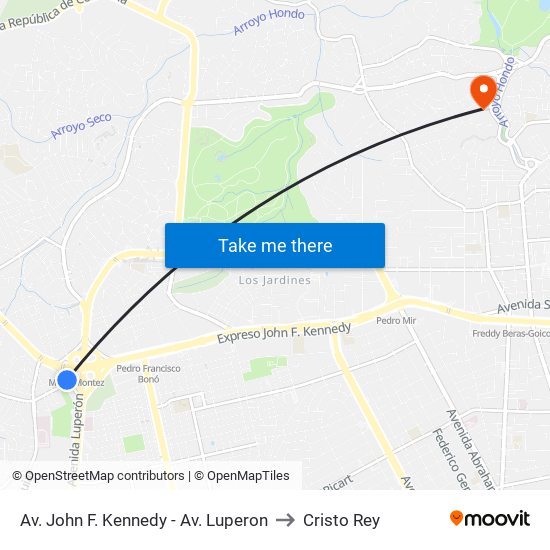 Av. John F. Kennedy - Av. Luperon to Cristo Rey map