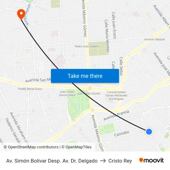 Av. Simón Bolivar Desp. Av. Dr. Delgado to Cristo Rey map