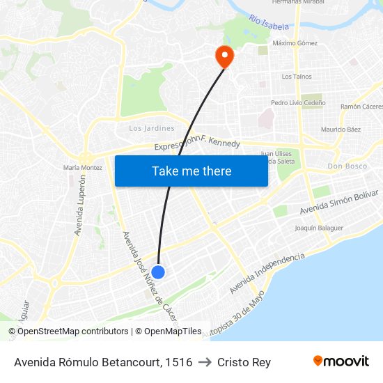 Avenida Rómulo Betancourt, 1516 to Cristo Rey map