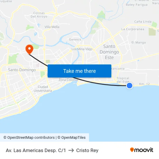 Av. Las Americas Desp. C/1 to Cristo Rey map