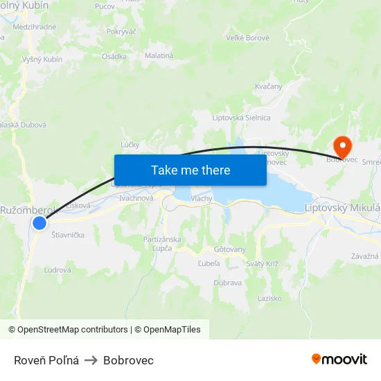 Roveň Poľná to Bobrovec map