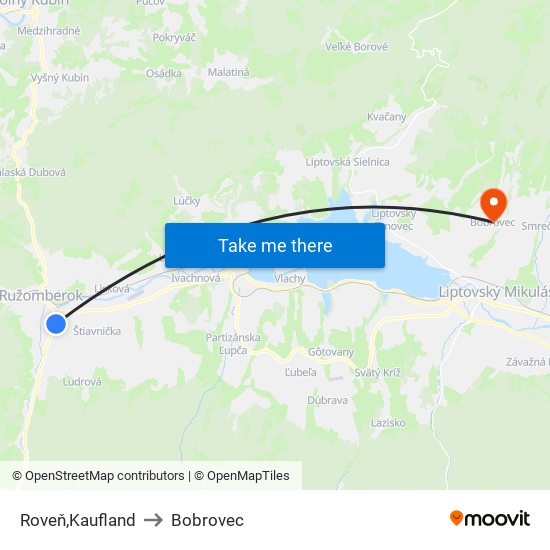Roveň,Kaufland to Bobrovec map