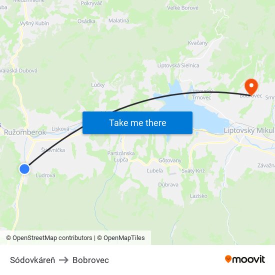 Sódovkáreň to Bobrovec map