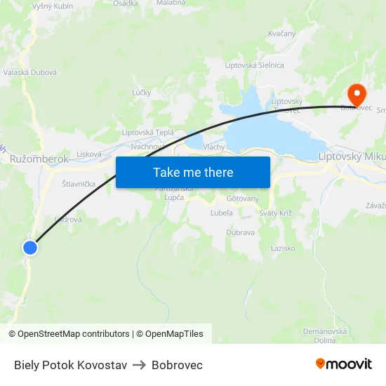 Biely Potok Kovostav to Bobrovec map