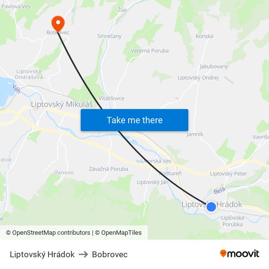 Liptovský Hrádok to Bobrovec map