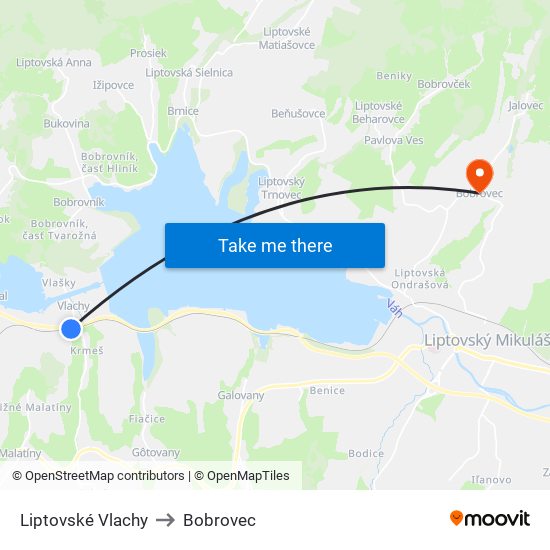 Liptovské Vlachy to Bobrovec map