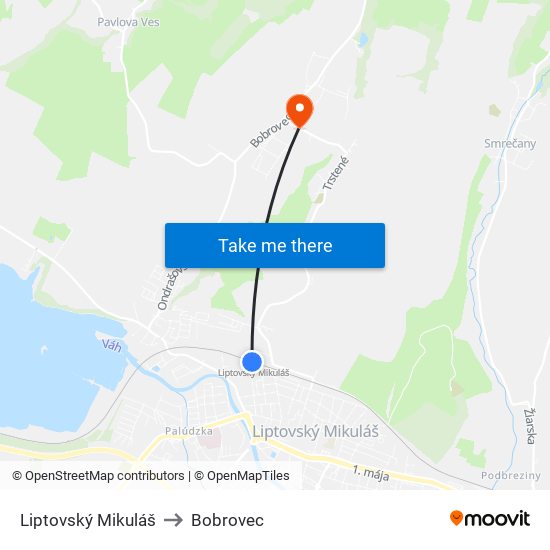 Liptovský Mikuláš to Bobrovec map