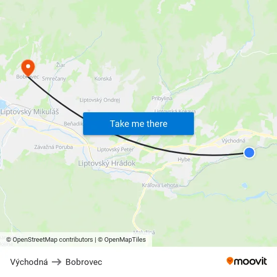 Východná to Bobrovec map