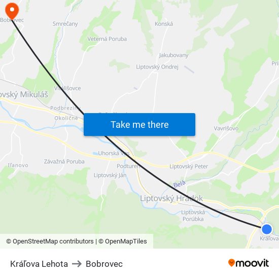 Kráľova Lehota to Bobrovec map