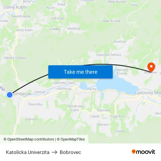 Katolícka Univerzita to Bobrovec map