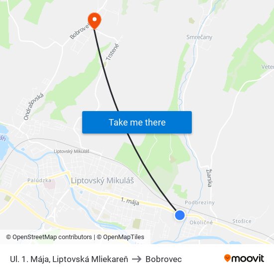 Ul. 1. Mája, Liptovská Mliekareň to Bobrovec map