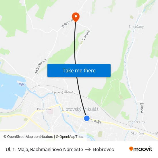 Ul. 1. Mája, Rachmaninovo Námeste to Bobrovec map
