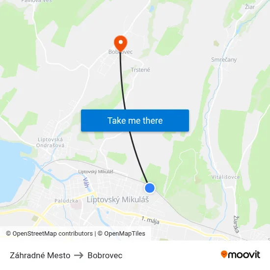 Záhradné Mesto to Bobrovec map