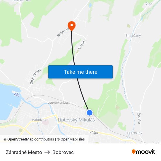 Záhradné Mesto to Bobrovec map