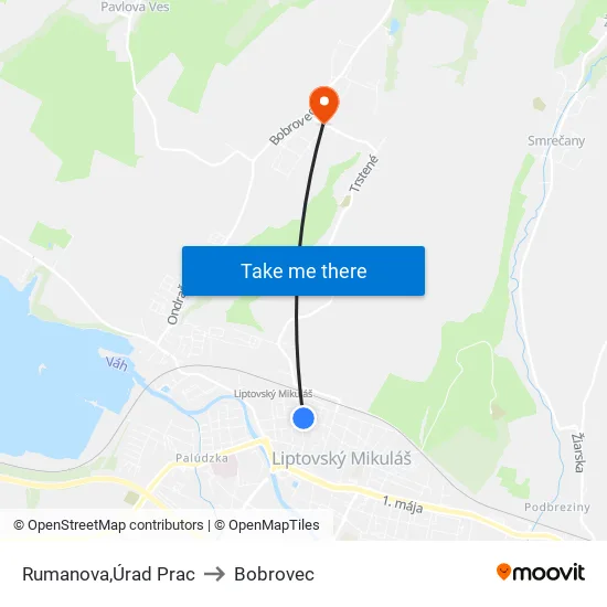 Rumanova,Úrad Prac to Bobrovec map