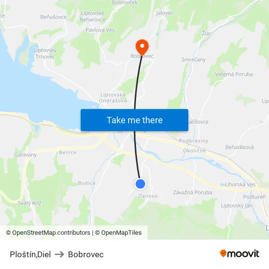 Ploštín,Diel to Bobrovec map