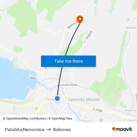 Palúdzka,Nemocnica to Bobrovec map