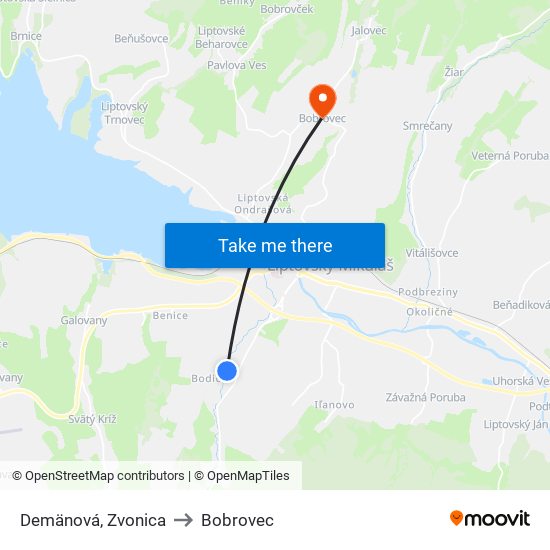 Demänová, Zvonica to Bobrovec map