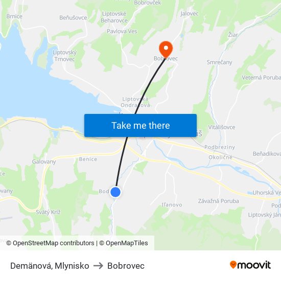 Demänová, Mlynisko to Bobrovec map