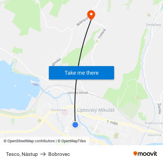 Tesco, Nástup to Bobrovec map