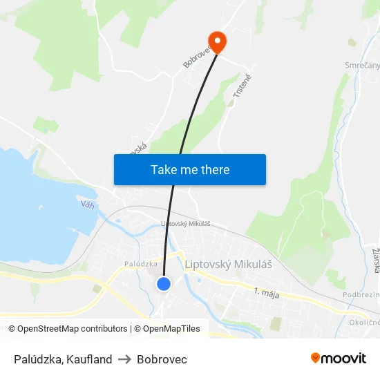 Palúdzka, Kaufland to Bobrovec map