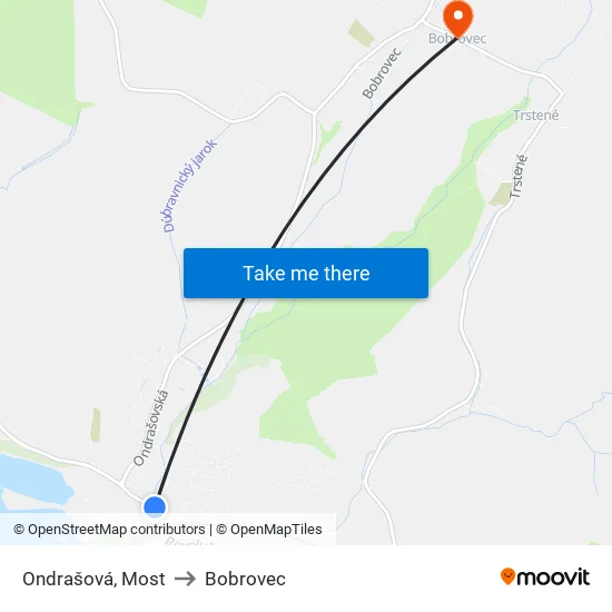 Ondrašová, Most to Bobrovec map