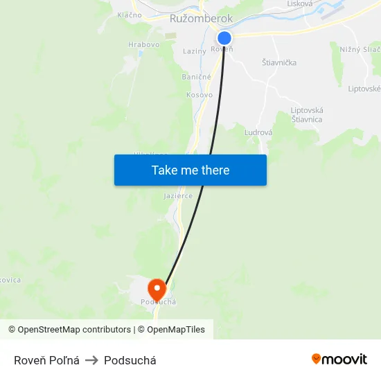 Roveň Poľná to Podsuchá map