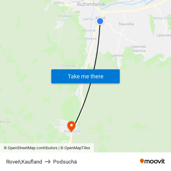 Roveň,Kaufland to Podsuchá map