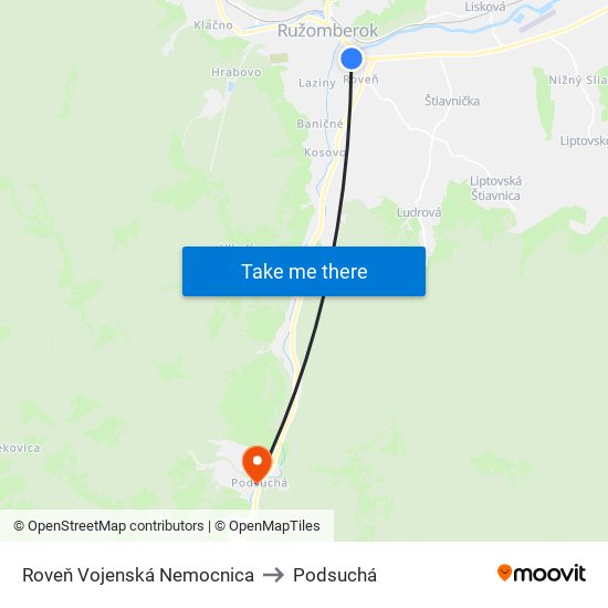 Roveň Vojenská Nemocnica to Podsuchá map