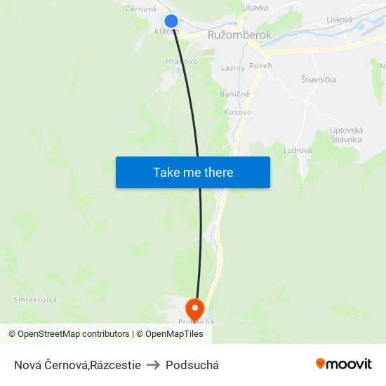 Nová Černová,Rázcestie to Podsuchá map