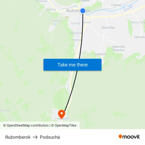 Ružomberok to Podsuchá map