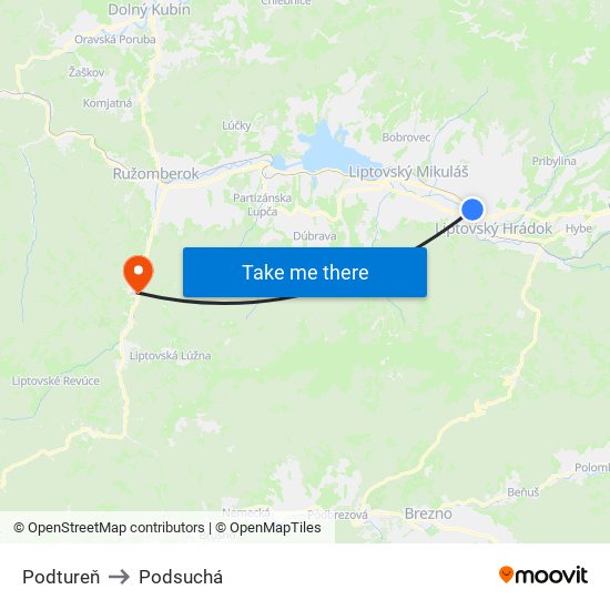 Podtureň to Podsuchá map