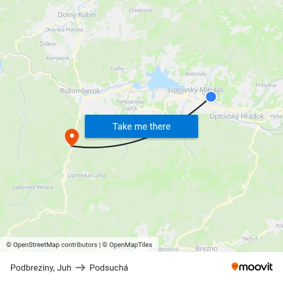 Podbreziny, Juh to Podsuchá map