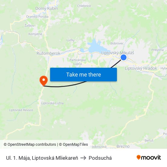 Ul. 1. Mája, Liptovská Mliekareň to Podsuchá map