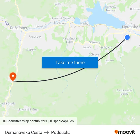 Demänovská Cesta to Podsuchá map