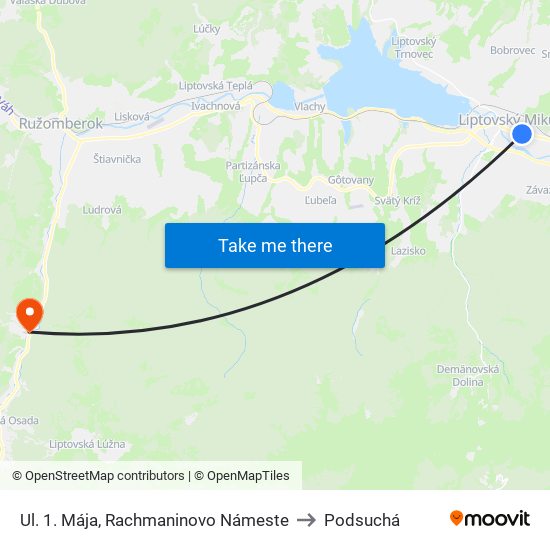 Ul. 1. Mája, Rachmaninovo Námeste to Podsuchá map