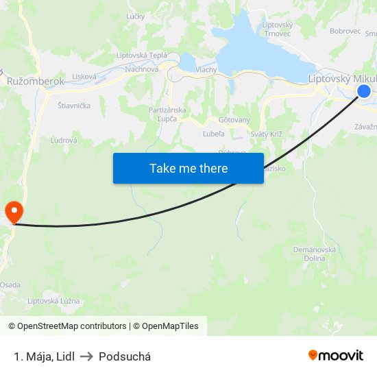 1. Mája, Lidl to Podsuchá map