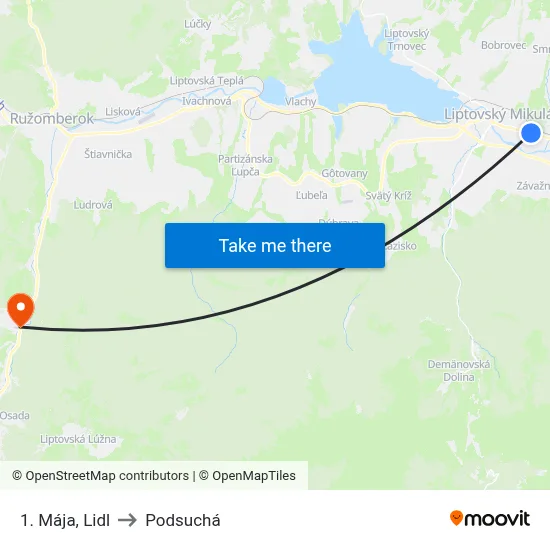 1. Mája, Lidl to Podsuchá map