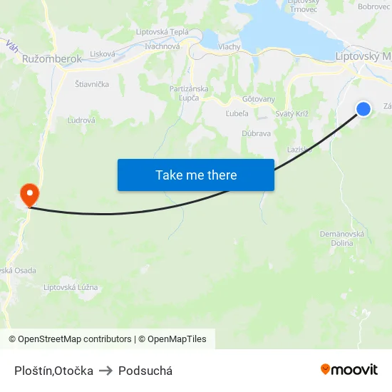 Ploštín,Otočka to Podsuchá map