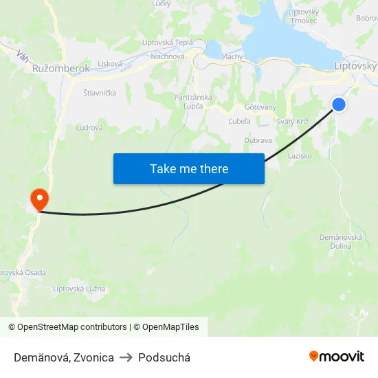 Demänová, Zvonica to Podsuchá map